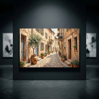 Charming Mediterranean Street Oil Painting Style Canvas Print Wall Art Rustic Decor - Mockup Display 10