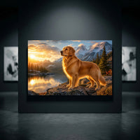 Majestic Golden Retriever Sunset Mountains Lake Art Print Canvas Wall Decor - Mockup Display 10
