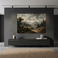 Misty Castle Landscape Oil Painting Style Canvas Print Wall Art, Majestic Scenery - Mockup Display 11