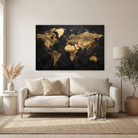 Abstract Golden World Map Textured Canvas Print Wall Art Decor - Mockup Display 11