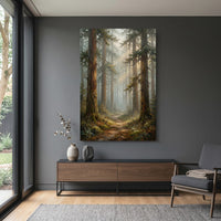 Forest Path Stretched Canvas Wall Art, Misty Woodland Print, Serene Nature Decor