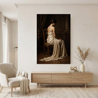 Classical Seated Woman Portrait Oil Painting Style Canvas Print Wall Art - Mockup Display 11