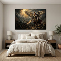Archangel Michael Divine Battle Oil Painting Style Canvas Print Wall Art, Majestic - Mockup Display 11