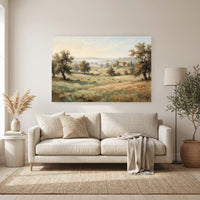Rustic Landscape with Grazing Sheep Oil Painting Style Canvas Print Wall Art, Farmhouse Decor - Mockup Display 11