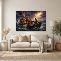 Biblical Jesus Calming Storm Oil Painting Style Canvas Print Wall Art, Religious - Mockup Display 11