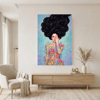 Woman with Flowing Hair & Floral Body Art Canvas Print Wall Art, Bohemian Decor - Mockup Display 11