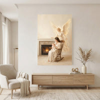 Serene Mother & Baby with Guardian Angel Oil Painting Style Canvas Print Wall Art - Mockup Display 11