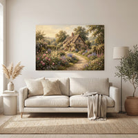 Charming English Cottage Garden Oil Painting Style Canvas Print Wall Art, Rustic Charm - Mockup Display 11
