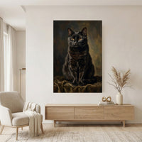 Classic Black Cat Oil Painting Style Canvas Print Wall Art, Elegant Pet Portrait Decor - Mockup Display 11