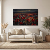 Dramatic Red Poppy Field Impasto Style Canvas Print Wall Art, Vibrant Decor - Mockup Display 11