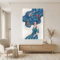 Mystical Water Maiden & Koi Fish Fantasy Canvas Print Wall Art, Serene Decor - Mockup Display 11