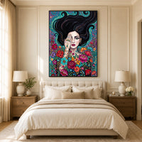 Boho Woman with Floral Tattoos Canvas Print Wall Art, Mystical Decor - Mockup Display 11