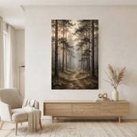 Misty Forest Path Oil Painting Style Canvas Print Wall Art, Nature Landscape - Mockup Display 11