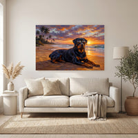 Cool Rottweiler Dog Oil Painting Style Canvas Print Wall Art, Tropical Sunset - Mockup Display 11