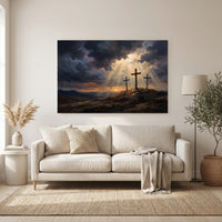 Three Crosses Hill Oil Painting Style Canvas Print Wall Art, Dramatic Scene - Mockup Display 11