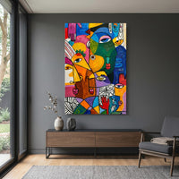 Abstract Faces Canvas Wall Art, Colorful Modern Portrait Print, Gallery Room Decor