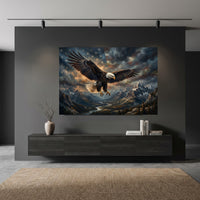 Majestic Bald Eagle Soaring Oil Painting Style Canvas Print Wall Art, Patriotic - Mockup Display 11