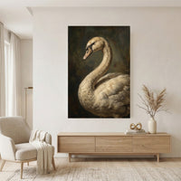Graceful White Swan Oil Painting Style Canvas Print Wall Art, Elegant Wildlife Decor - Mockup Display 11
