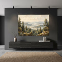 Misty Forest Landscape Oil Painting Style Canvas Print Wall Art, Serene Hills - Mockup Display 11