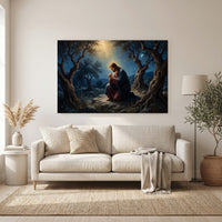 Jesus in Gethsemane Oil Painting Style Canvas Print Wall Art, Divine Light - Mockup Display 11