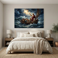 Jesus Calming the Storm Dramatic Oil Painting Style Canvas Print Wall Art - Mockup Display 11
