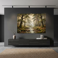 Serene Misty Forest Stream Realistic Canvas Print Wall Art, Nature Landscape Decor - Mockup Display 11