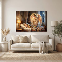 Guardian Angel Watching Child Oil Painting Style Canvas Print Wall Art, Serene Home Decor - Mockup Display 11