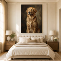 Golden Retriever Dog Portrait Oil Painting Style Canvas Print Wall Art, Elegant Decor - Mockup Display 11