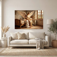 Guardian Angel & Child Praying Oil Painting Style Canvas Print Wall Art, Divine Grace - Mockup Display 11