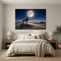 Mystical Desert Night Lion Guarding Man Canvas Print Wall Art, Dreamscape Decor - Mockup Display 11