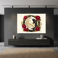 Golden and Black Koi Fish Peony Japanese Art Style Canvas Print Wall Art Decor - Mockup Display 11