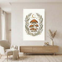 Whimsical Mushroom Folk Art Canvas Print Wall Art, Botanical Forest Decor - Mockup Display 11