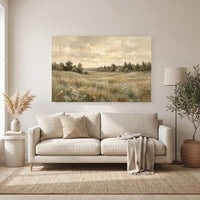Rustic Field Landscape Oil Painting Style Canvas Print Wall Art for Serene Decor - Mockup Display 11