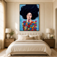 Vibrant Floral Woman Oil Painting Style Canvas Print Wall Art, Expressive Decor - Mockup Display 11