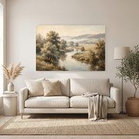 Serene Misty River Landscape Oil Painting Style Canvas Print Wall Art, Nature Decor - Mockup Display 11