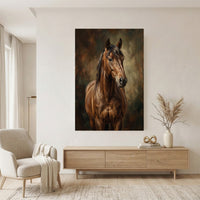Brown Horse Oil Painting Style Canvas Print Wall Art for Equestrian Decor - Mockup Display 11