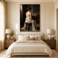 Serene Draped Woman Classical Oil Painting Style Canvas Print Wall Art for Elegance - Mockup Display 11