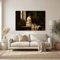 Contemplative Woman Classical Oil Painting Style Canvas Print Wall Art, Elegant - Mockup Display 11
