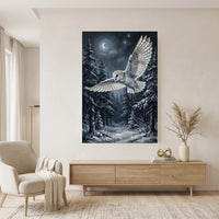 Majestic Barn Owl Snowy Forest Night Oil Painting Style Canvas Print Wall Art - Mockup Display 11