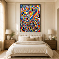 Abstract Geometric Cubist Style Canvas Print Wall Art Modern Dynamic Decor - Mockup Display 11