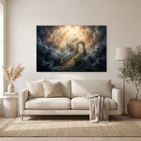 Heavenly Stairway Oil Painting Style Canvas Print Wall Art for Serenity - Mockup Display 11