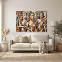 Cubist Three Women Portrait Canvas Print Wall Art, Abstract Gallery Style - Mockup Display 11