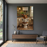 Dachshund Bathroom Stretched Canvas Wall Art, Humorous Dog Print, Vintage Powder Room Decor
