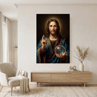 Jesus Christ Salvator Mundi Oil Painting Style Canvas Print Wall Art, Divine - Mockup Display 11