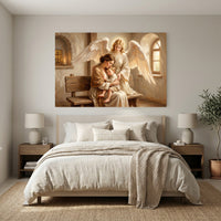 Religious Mother Child and Guardian Angel Oil Painting Style Canvas Print Wall Art - Mockup Display 11