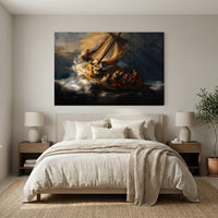 Rembrandt's Storm Sea Galilee Oil Painting Style Canvas Print Wall Art, Museum Quality - Mockup Display 11