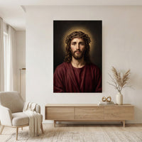 Jesus Christ with Crown of Thorns Oil Painting Style Canvas Print Wall Art, Sacred - Mockup Display 11