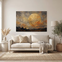 Flock of Birds Full Moon Landscape Oil Painting Style Canvas Print Wall Art for Home - Mockup Display 11