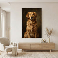 Regal Golden Retriever Oil Painting Style Canvas Print Wall Art, Timeless Home Decor - Mockup Display 11