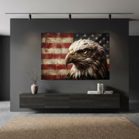 Regal Bald Eagle American Flag Oil Painting Style Canvas Print Wall Art, Rustic Decor - Mockup Display 11